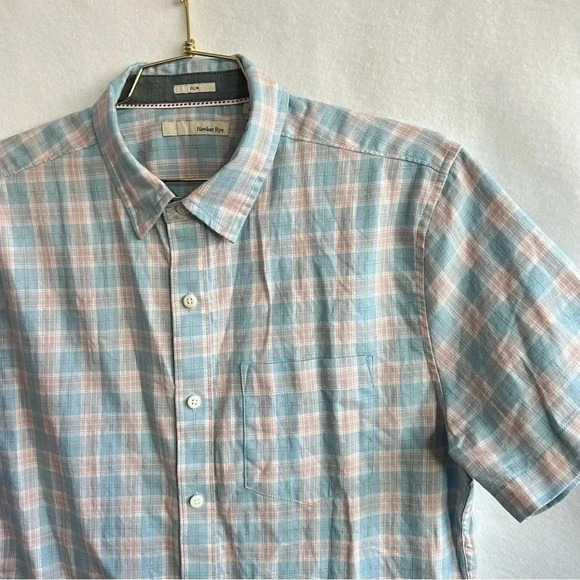 Hawker Rye Plaid Shirt Size Medium Blue Short Sleeve Button Down Chest Pocket - Picture 5 of 9